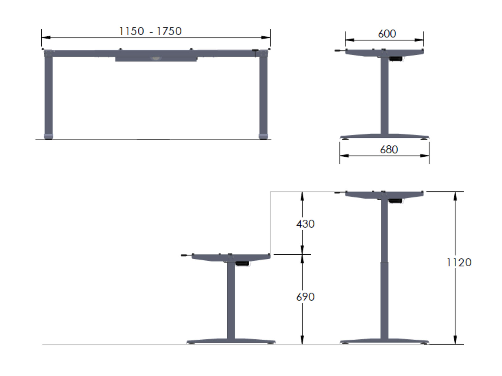 Motorize Type Free Standing Height Adjustable Table Dimension